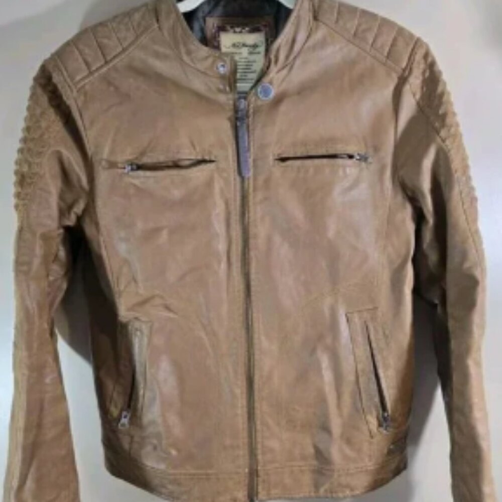 Ed Hardy Brown Viscose Blend Distressed Moto Jacket Sz M